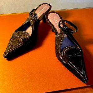 Gently used Black Suede sling back shoes